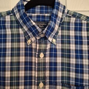 Abercrombie‎ & Fitch Button Down Shirt Mens Small Blue Green Plaid Preppy
